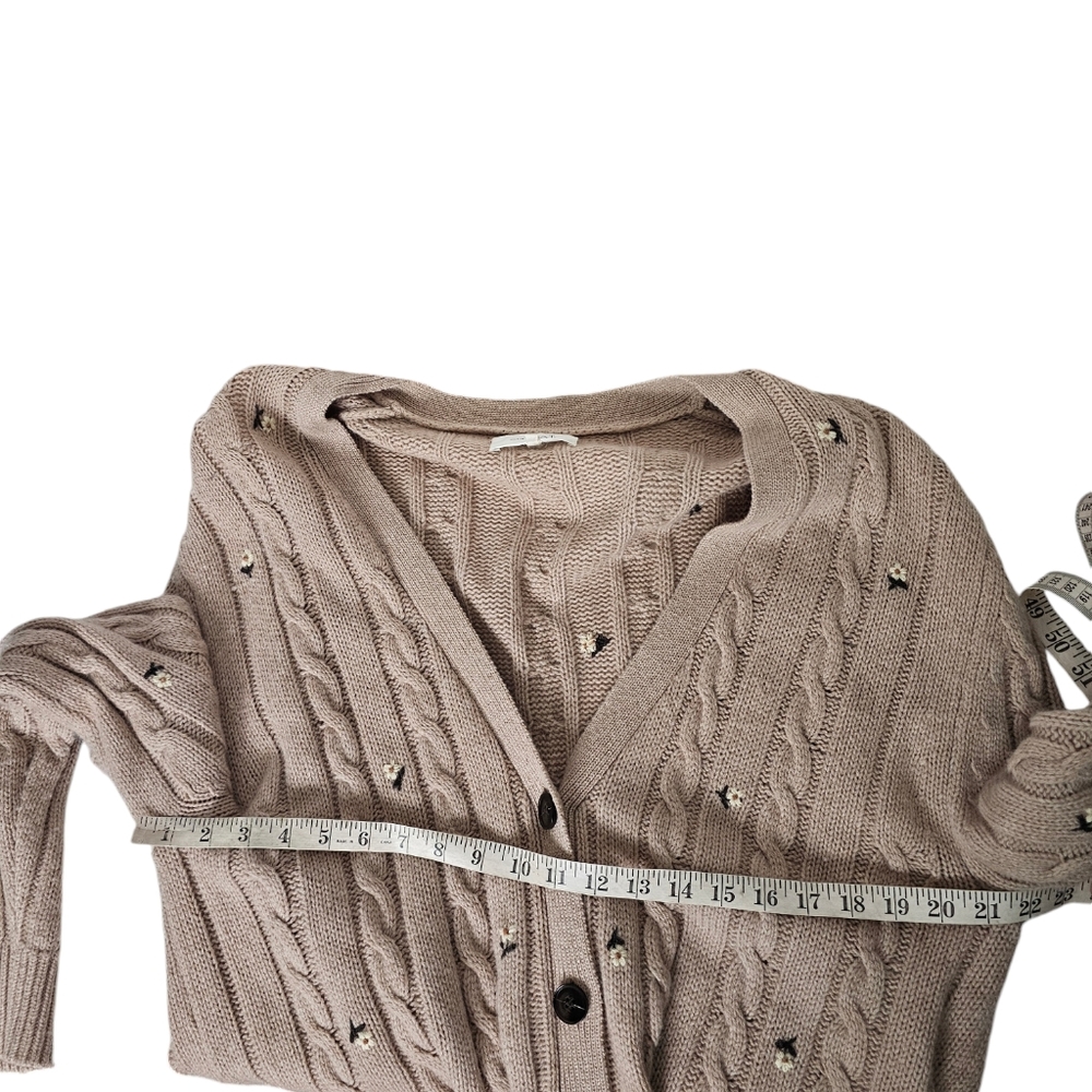 The Great  Embroidered Wool Cashmere Knit Cardigan Oatmeal Long Size 1 US Small - Picture 9 of 11